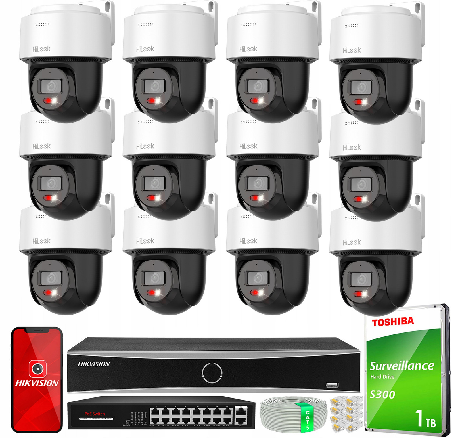 Ip monitorovací set 12 kamer PTZ-N4MP-P 4Mpx PoE HiLook by Hikvision