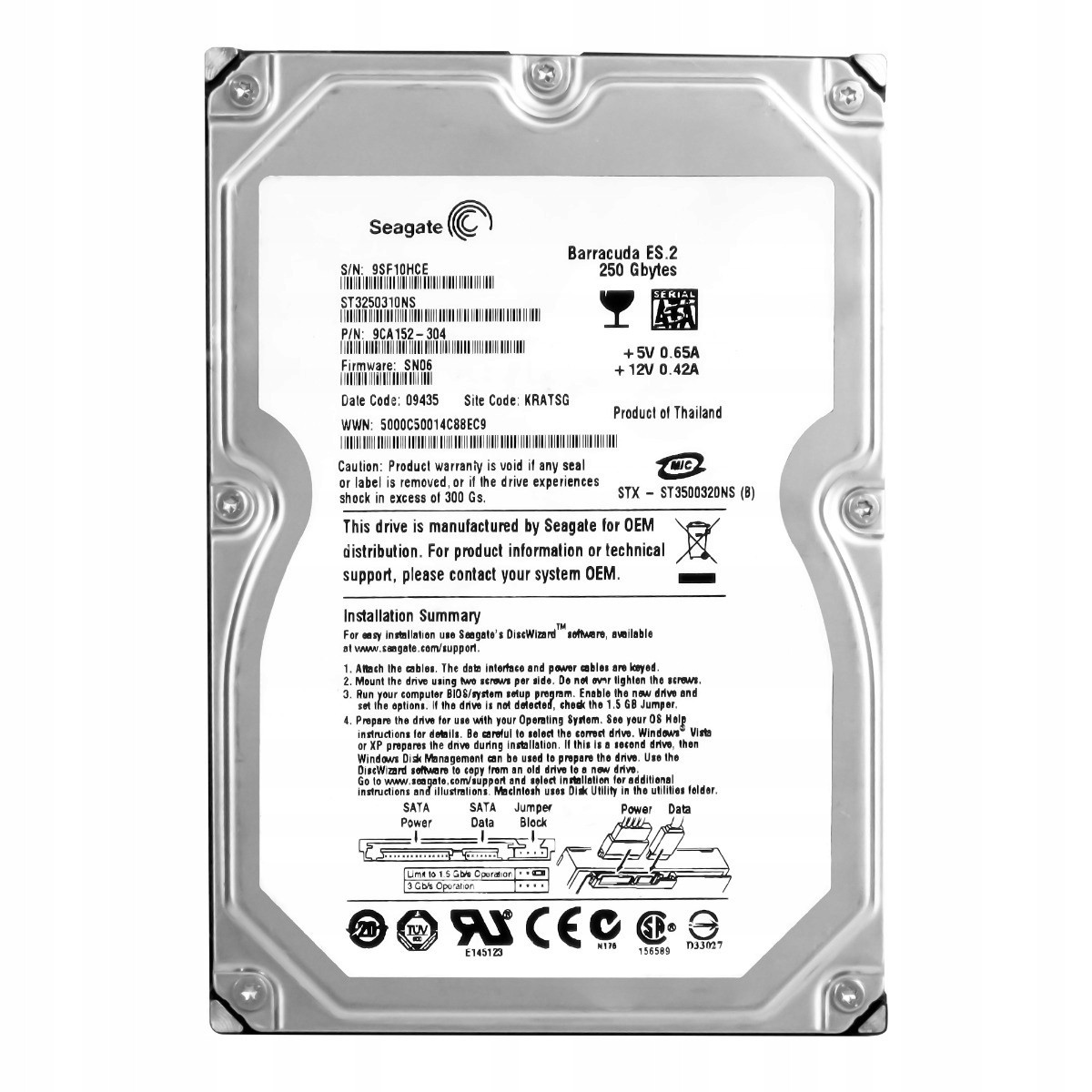 Seagate Barracuda ES.2 250GB 7.2K 32MB Sata II 3.5'' ST3250310NS