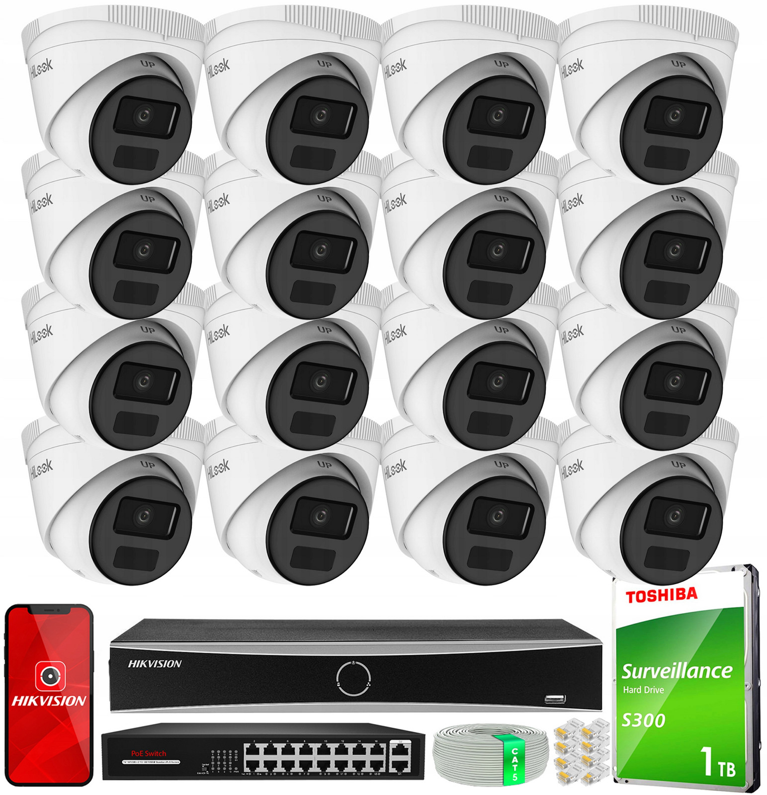 Monitorovací sada 16x IPCAM-T2-P Full Hd, PoE, H.265+ HiLook by Hikvision