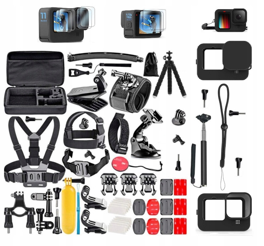 Velká Sada XXL Příslušenství pro GoPro 12 11 10 9 Sklo X6 Pouzdro Silikonové
