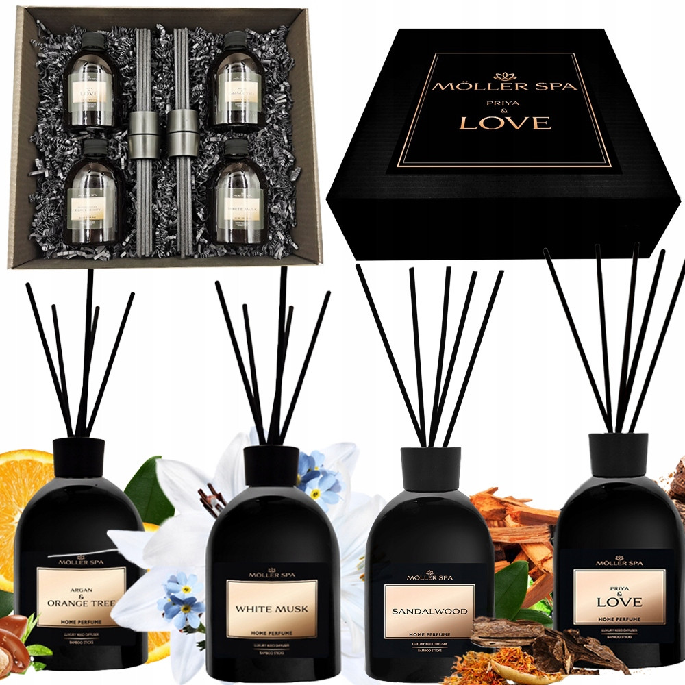 4 x 250ml MIX Vůně Dřevitě Orientální Do Domácnosti Tyčinky Dárková Sada