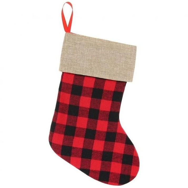Vánoční punčocha červeno-černý kostkovaný vzor 40,5 cm