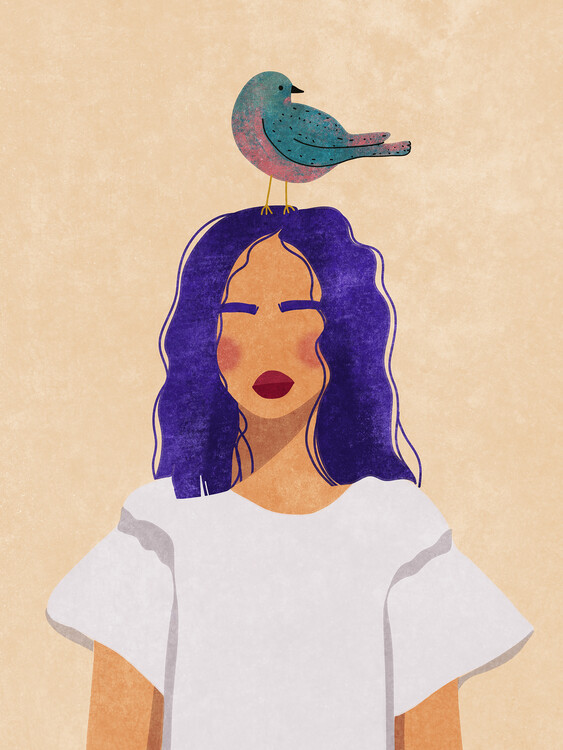 Raissa Oltmanns Ilustrace Girl with bird, Raissa Oltmanns, 30 × 40 cm