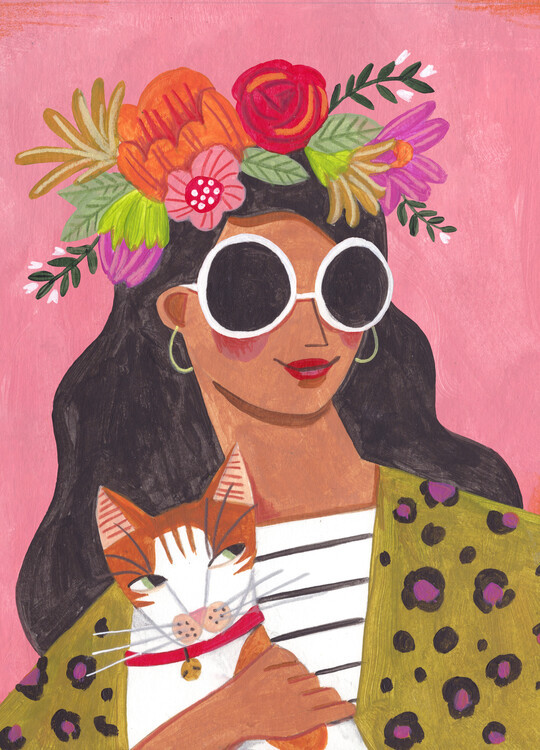 Caroline Bonne Muller Ilustrace Cat Lady, Caroline Bonne Muller, 30 × 40 cm