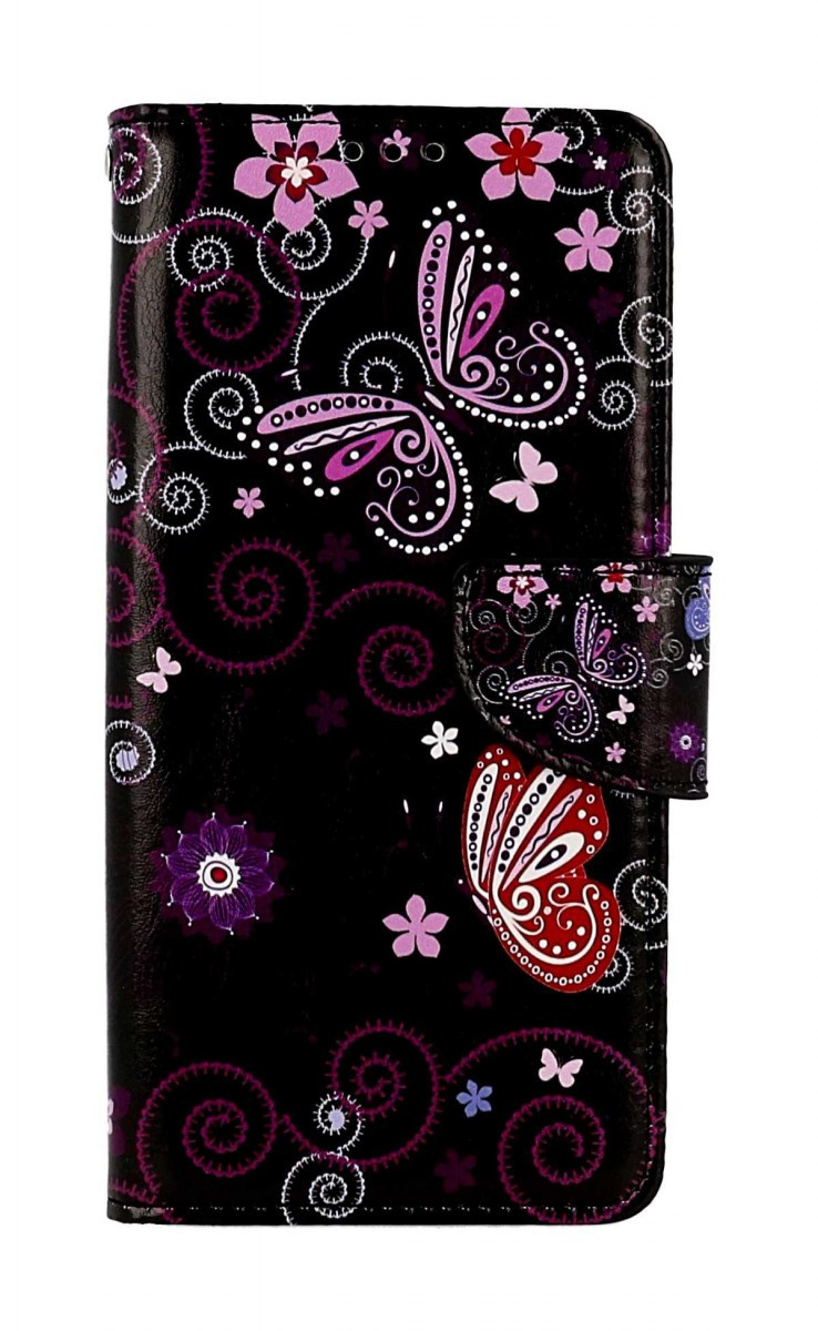 Pouzdro TopQ Design Xiaomi Redmi 14C knížkové Fialoví motýlci černý 132347