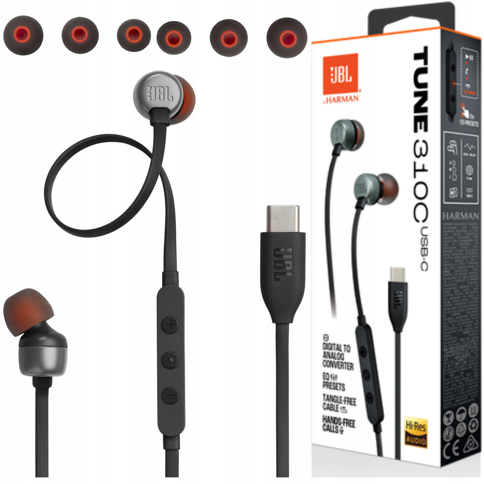 Drátová sluchátka Jbl Tune 310 C Usb Tws Bluetooth Běžecký mikrofon