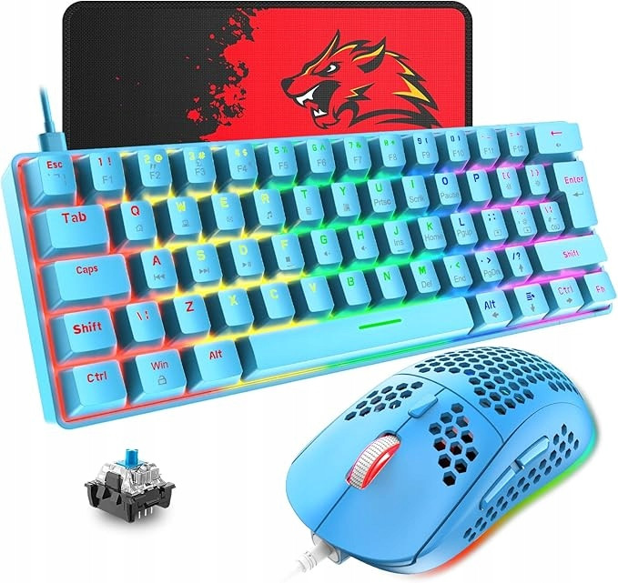 Set klávesnice a mechanické myši T60 Layout 6400 Dpi Rgb ultralehká