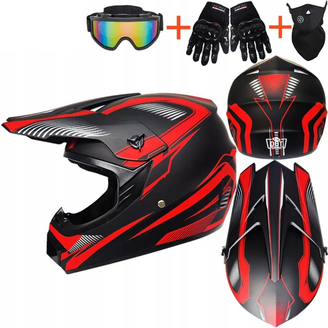 Čelistní přilba plná full motorkářská cross dětská roz.S +zajímavosti brýle