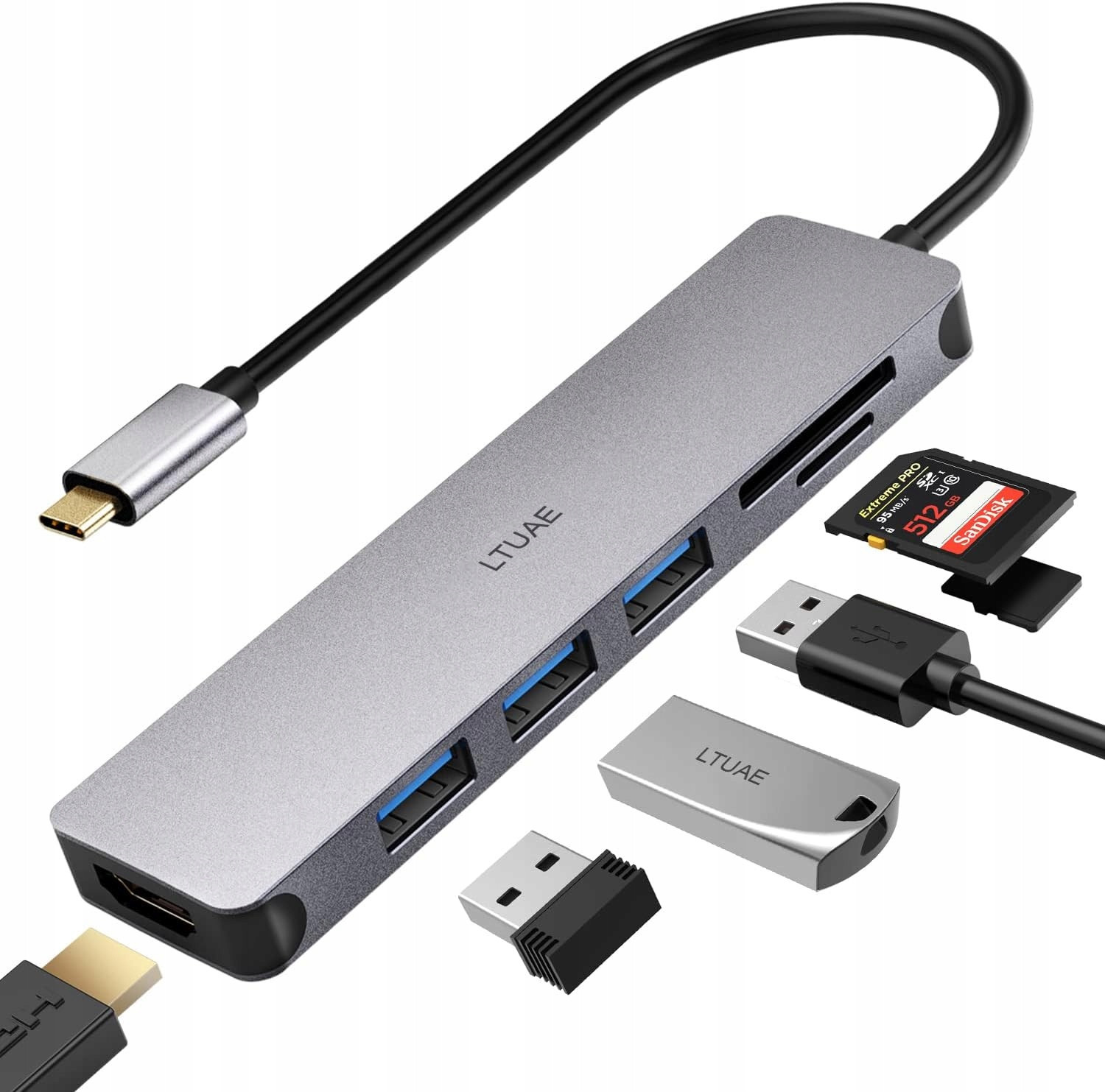 Usb Hub Rozbočovač Hdmi Usb Paměťové Karty 6 V 1 Na Usb-c Notebook Macbook