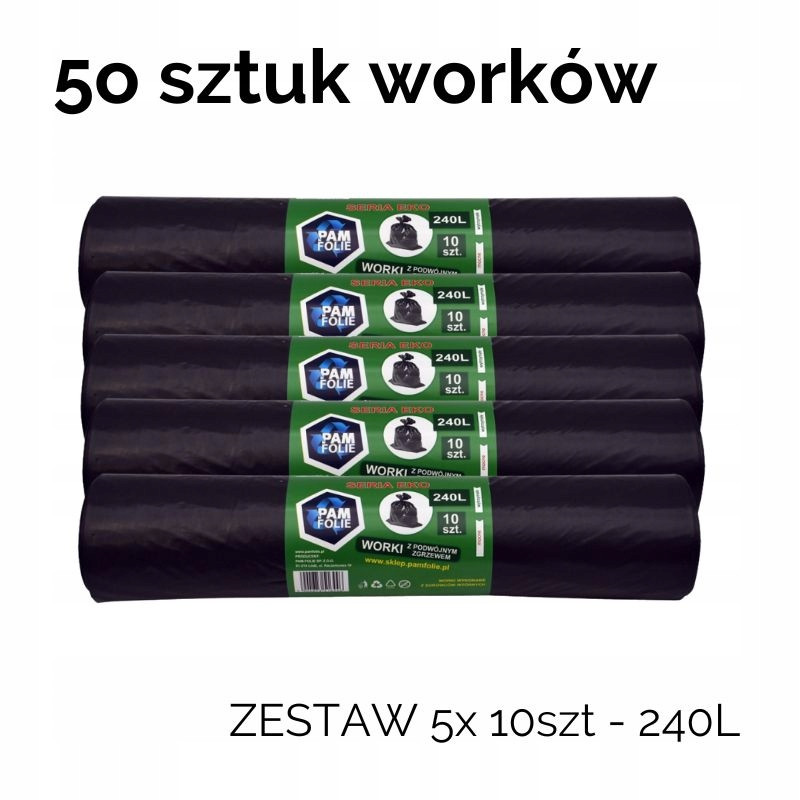 Sada 5x Pytle na odpadky 240L 10 Ks černé série Eko