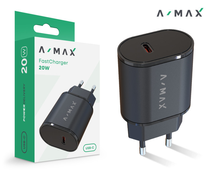 Chytrá nabíječka A-MAX Power Delivery 20W USB-C, černá