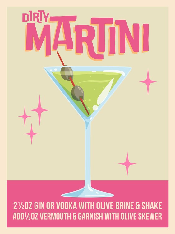 WallChart Art Studio Ilustrace Dirty Martini Cocktail, WallChart Art Studio, 30 × 40 cm