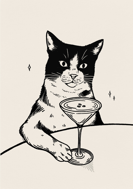 Tara Royle Ilustrace Cat with Martini, Tara Royle, 30 × 40 cm