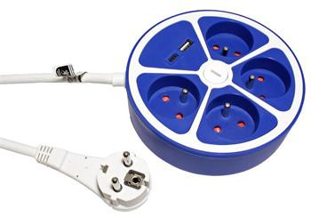 Roline Vícenásobná zásuvka 230V/16A, kulatá, 4x zásuvka CZ, vypínač, zdroj USB A + C, 1,5m