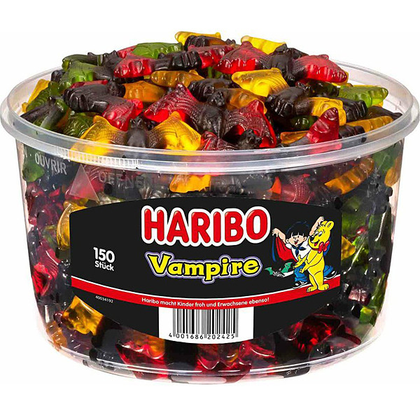 Haribo Vampires - Želé bonbony vampíři s lékořicí 1200g (dóza 150ks)