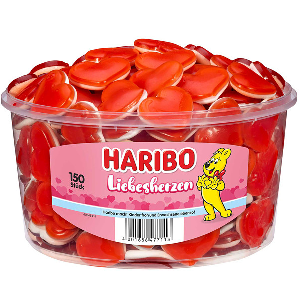 Haribo Liebesherzen - Želé bonbony srdíčka 1200g (dóza 150ks)