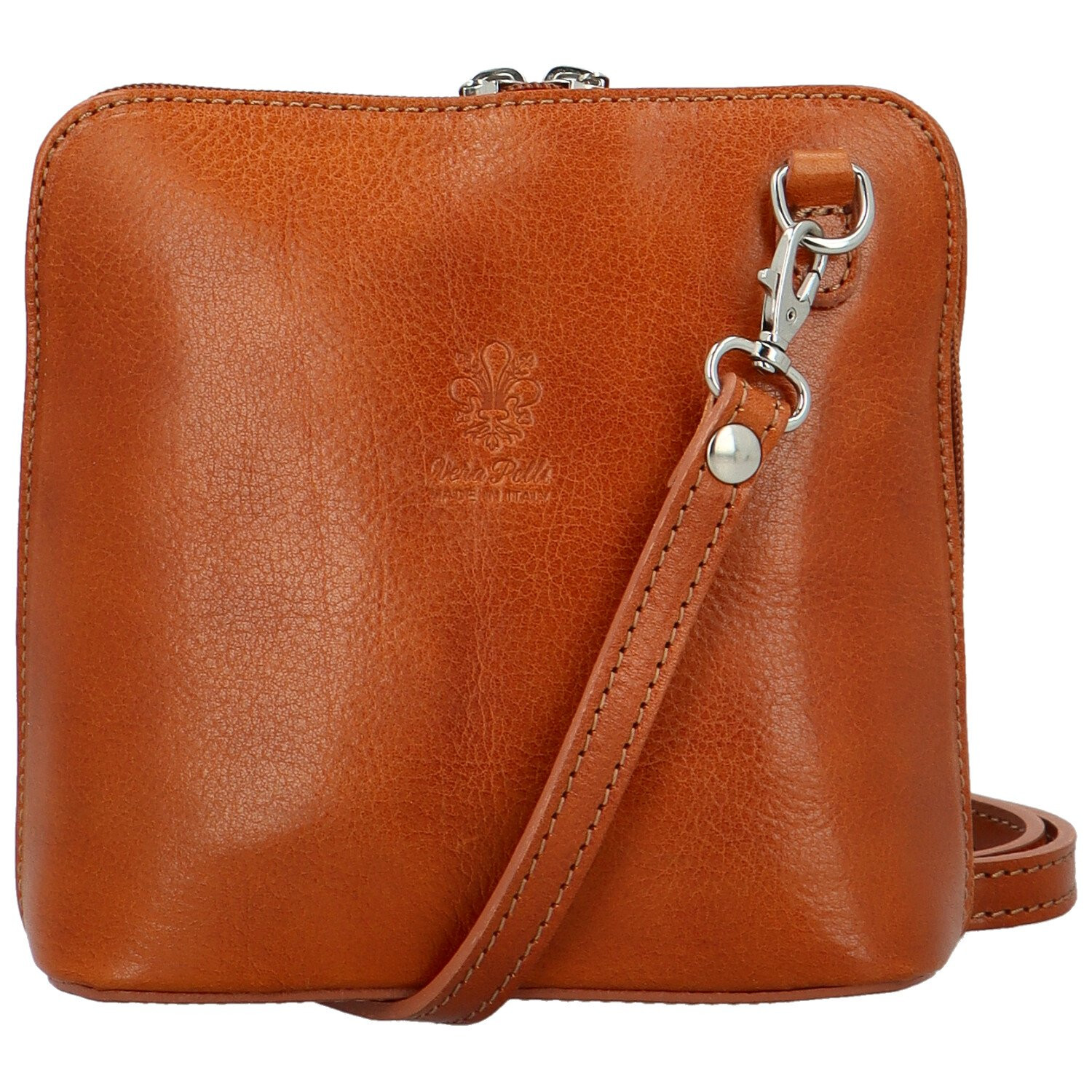 Luxusní dámská kožená crossbody kabelka Defra, koňaková