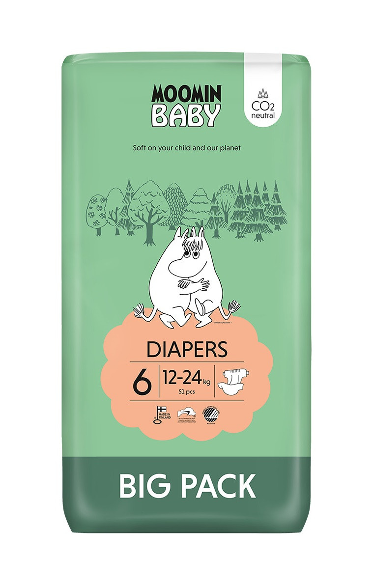 Moomin Baby 6 Maxi 12–24 kg eko pleny 51 ks