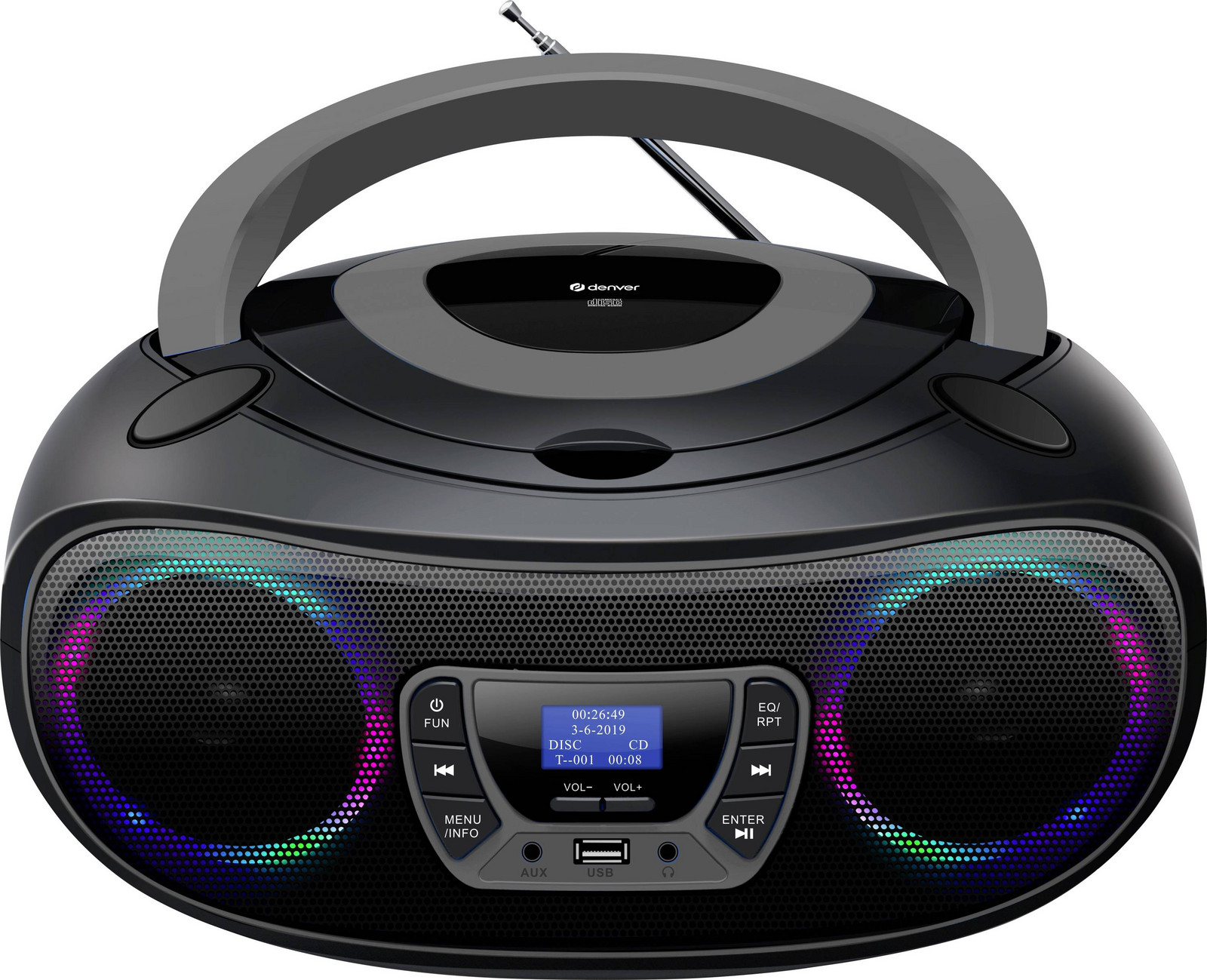 Denver TDB-212GR 111141900020 CD-rádio, DAB plus , DAB, FM, AUX, USB, Bluetooth, CD, černá, šedá
