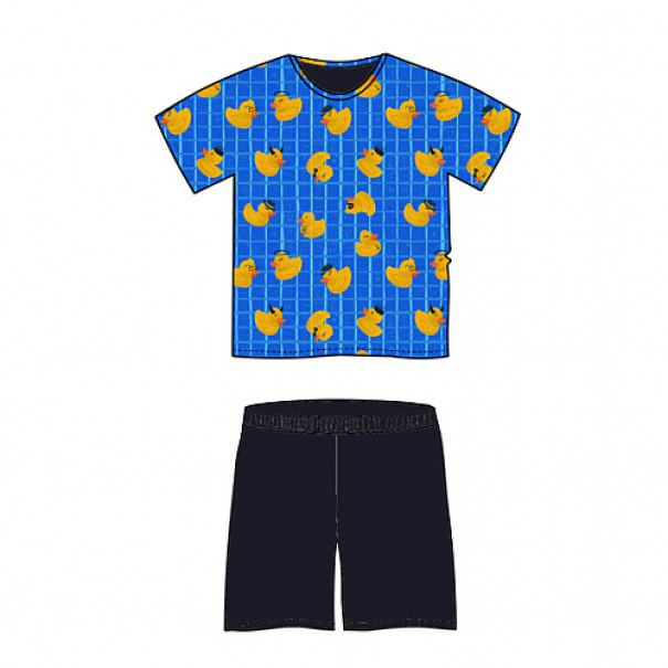 Pyžamo pánské Lonka Koffing Kačenky II krátký rukáv - modré-černé, XL