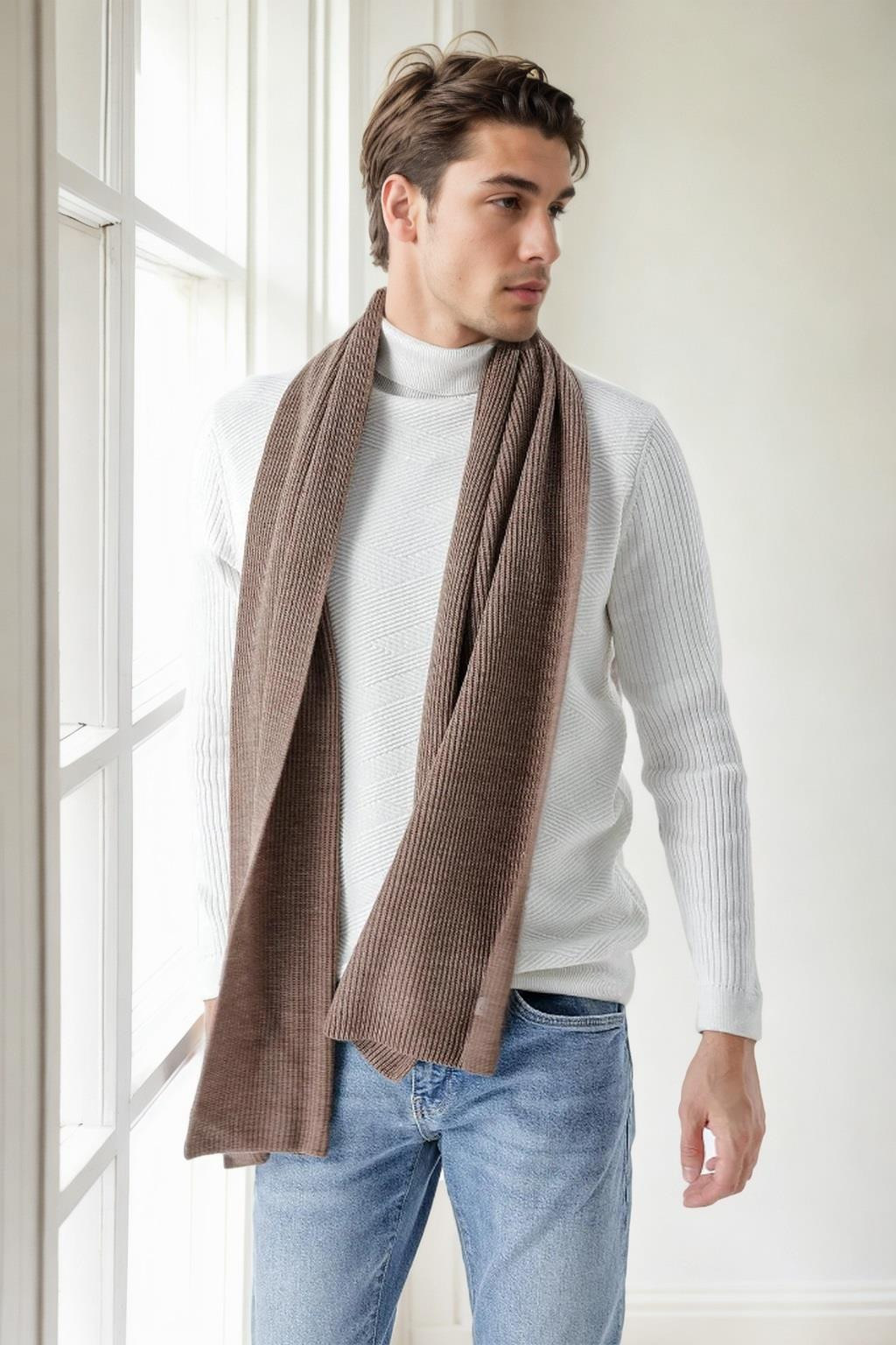 49766 Dewberry Knitted Mens Scarf-COFFEE