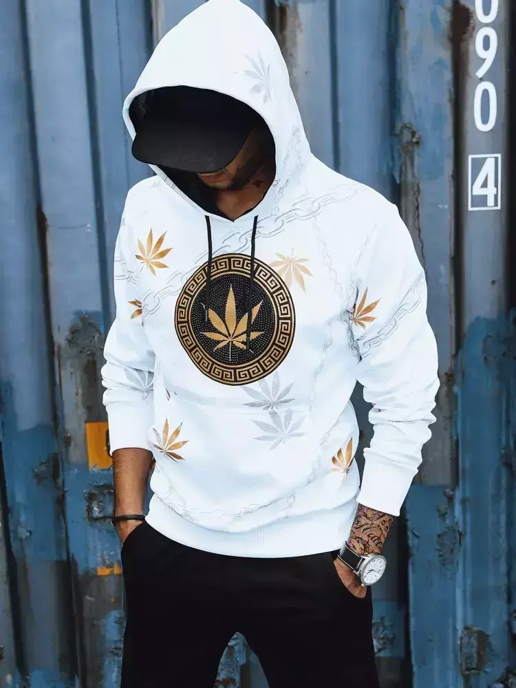 Bílá pánská mikina s kapucí a potiskem Dstreet