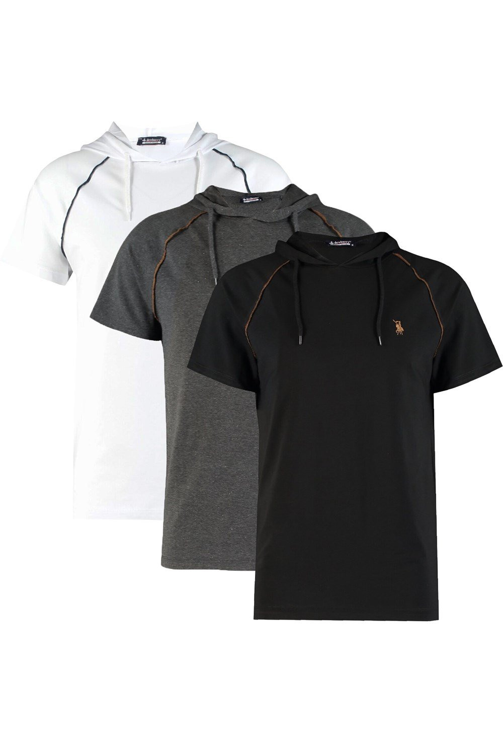 TRIPLE SET T8570 DEWBERRY HOODED MEN'S T-SHIRT-BLACK-WHITE-ANTHRACITE