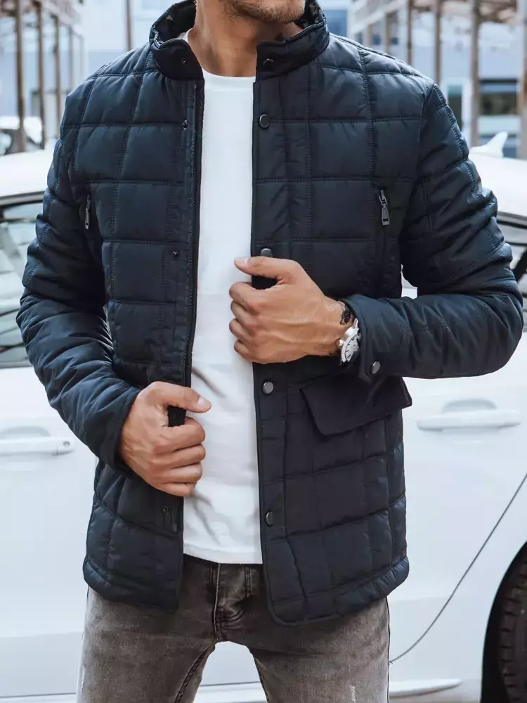 Tmavě modrá pánská koženková bunda biker Dstreet