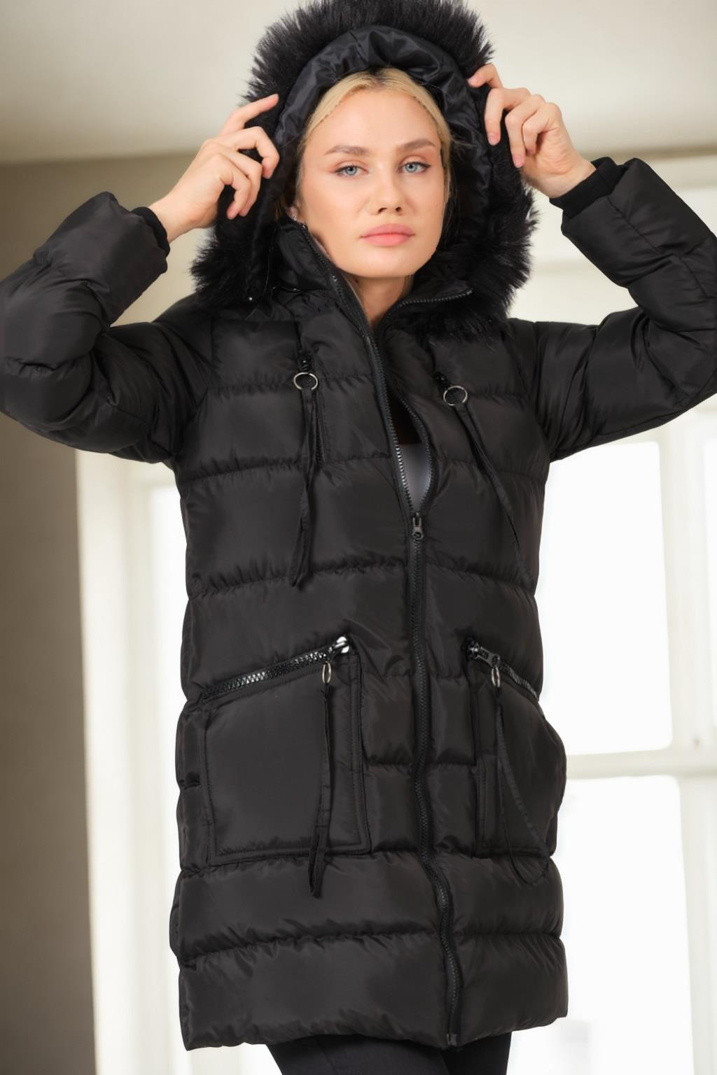 Z6763 DEWBERRY WOMEN'S COAT-BLACK-1