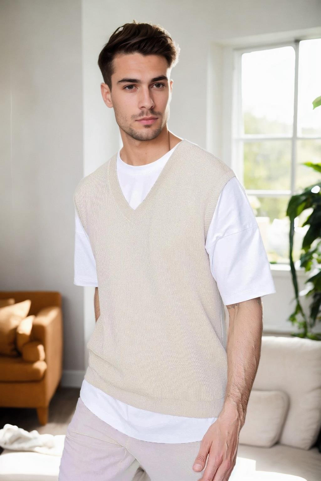 26088 Dewberry V-Neck Mens Sweater-BEIGE