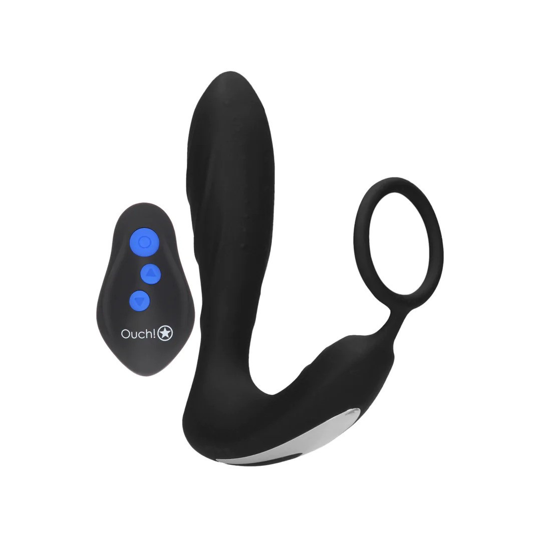 Ouch! E-stim Vibrating Butt Plug & Cockring Black