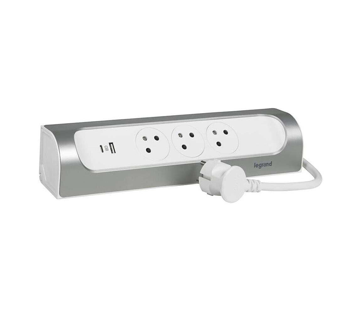 LEGRAND Legrand 049406 - Prodlužovací kabel 3Z Typ E + USB-A + USB-C 1m stříbrná/bílá