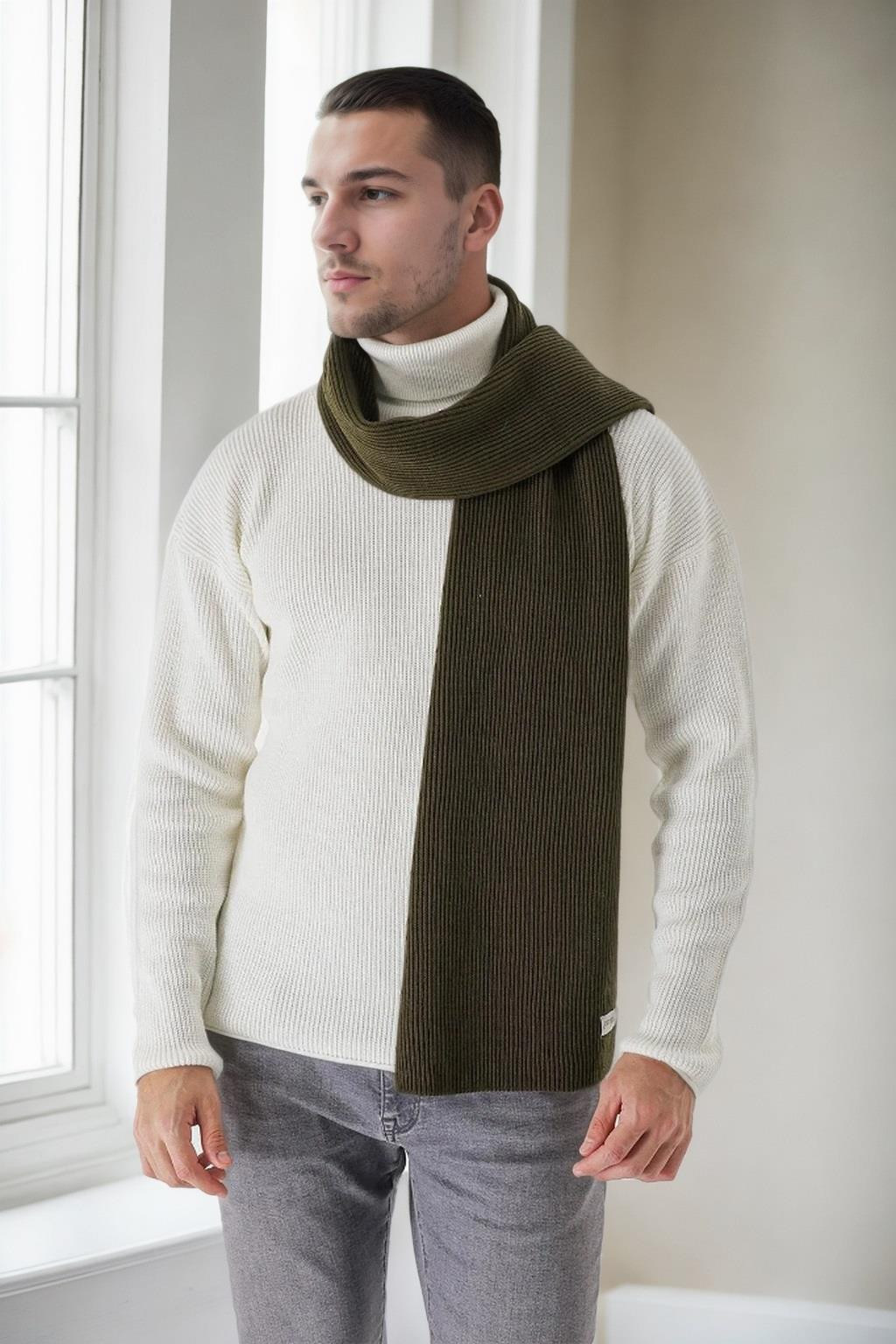 49766 Dewberry Knitted Mens Scarf-Khaki