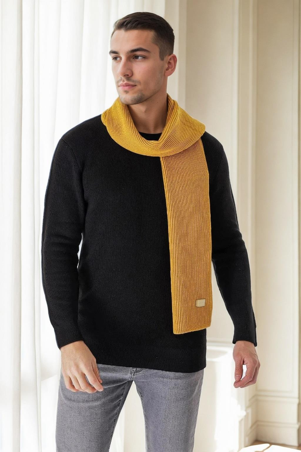 49766 Dewberry Knitted Mens Scarf-MUSTARD