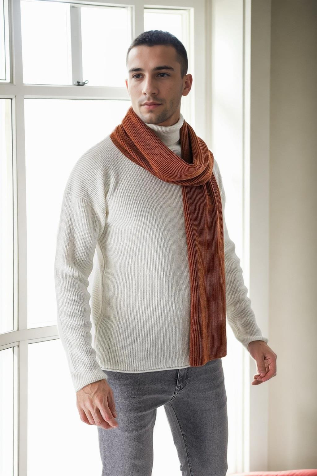 49766 Dewberry Knitted Mens Scarf-CINNAMON