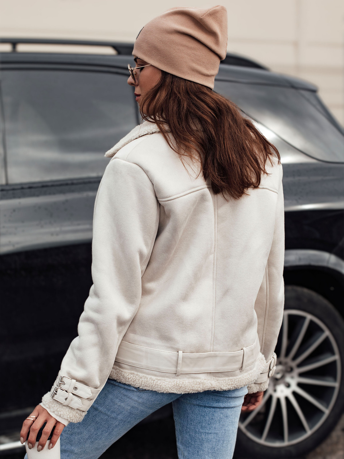 Kurtka damska LEVERINO  zamszowa z kożuszkiem biała Dstreet