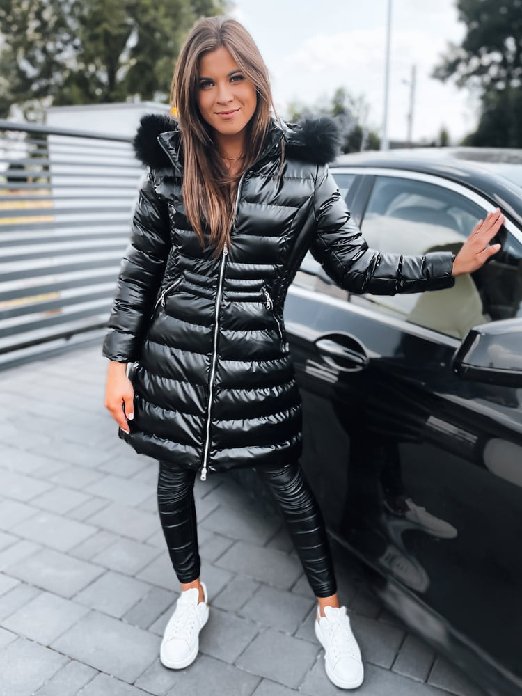 Černá dámská dlouhá prošívaná zimní bunda s kapucí Dstreet