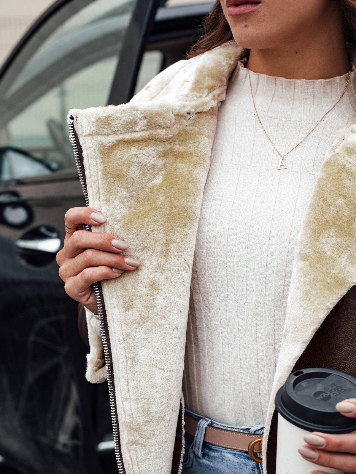 Kurtka damska NORFDIMA skórzana z kożuszkiem kawowa Dstreet