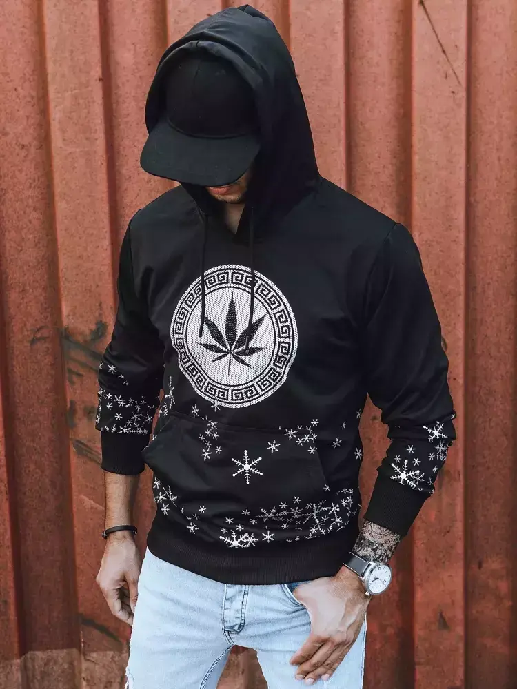 Černá pánská mikina s kapucí a potiskem Dstreet