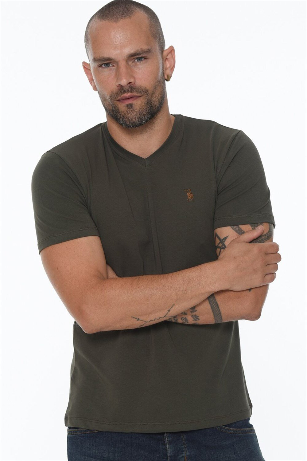 T8568 DEWBERRY V-NECK MEN'S T-SHIRT-KHAKI