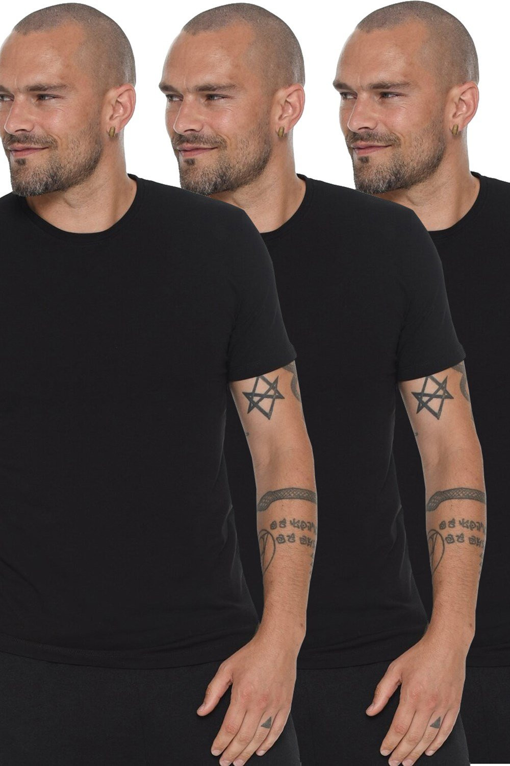 TRIPLE SET T8569 DEWBERRY BIKE COLLAR MEN'S T-SHIRT-BLACK-BLACK-BLACK