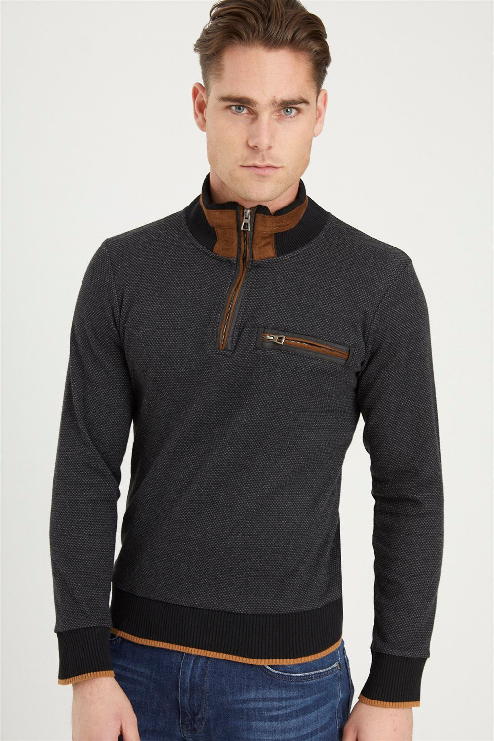 1039 DEWBERRY MENS SWEATSHIRT-BLACK-GREY