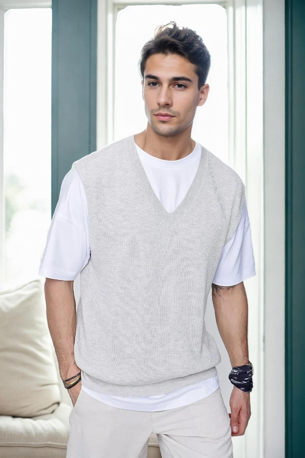 26088 Dewberry V-Neck Mens Sweater-GREY