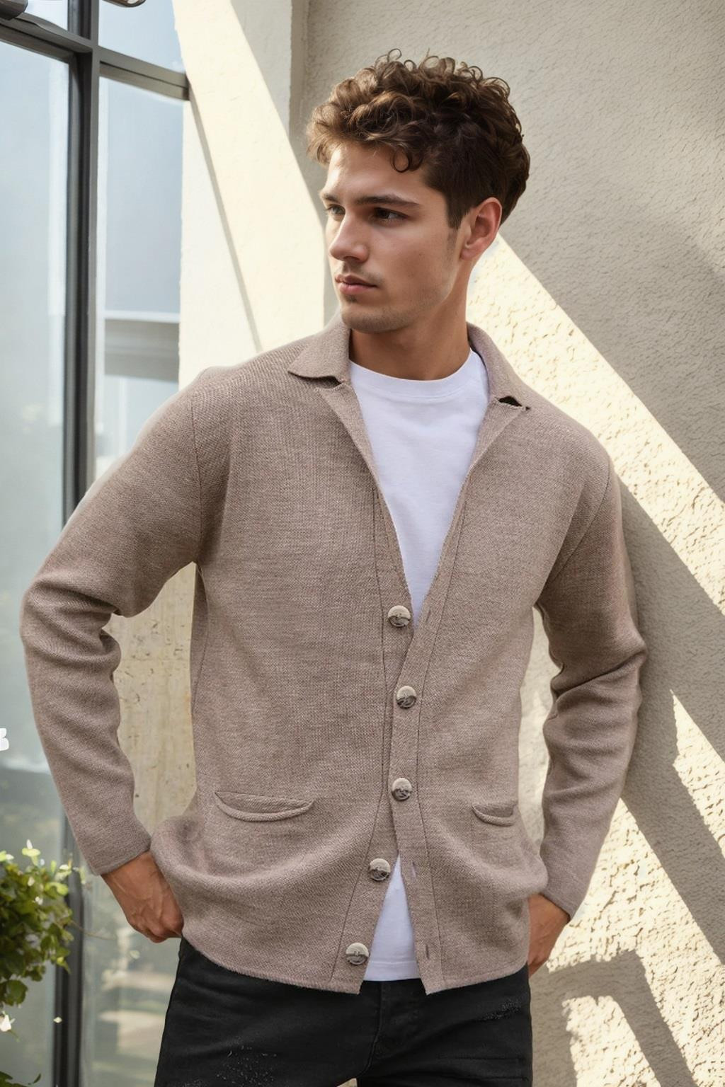 36916 Dewberry Double Breasted Collar Mens Cardigan-VİZON