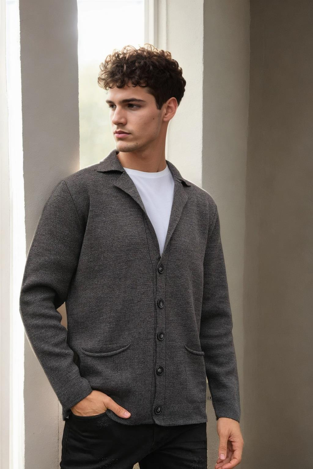 36916 Dewberry Double Breasted Collar Mens Cardigan-ANTHRACITE