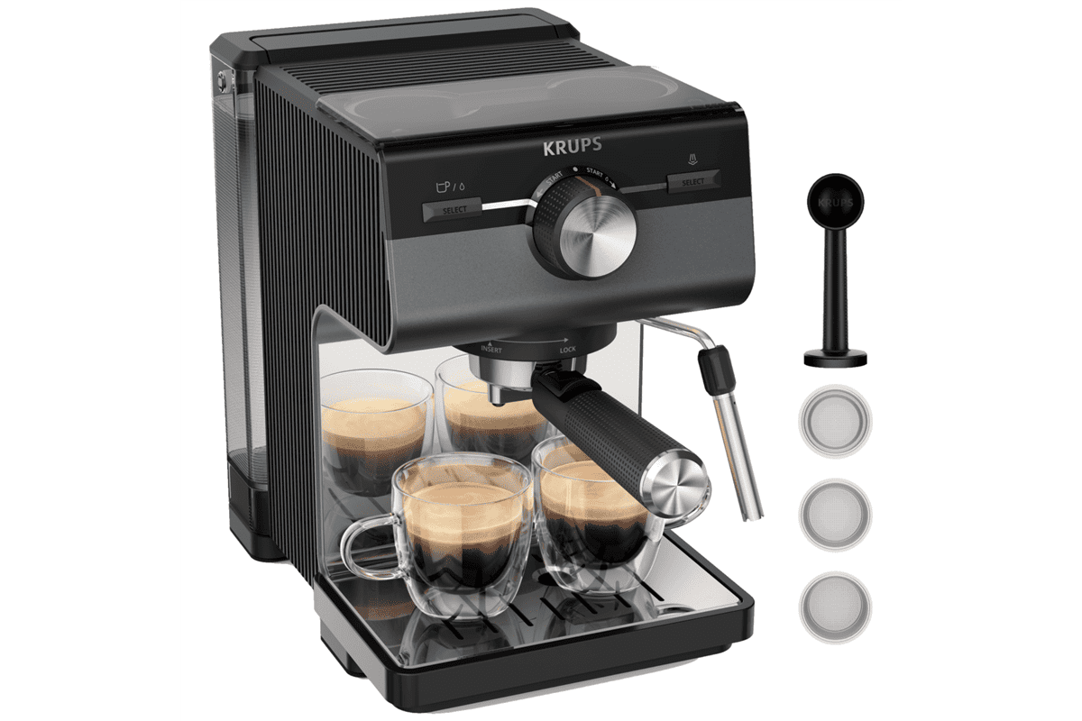 Pákový kávovar KRUPS Authentic+ XP384G10 Tmavě šedý/Černý