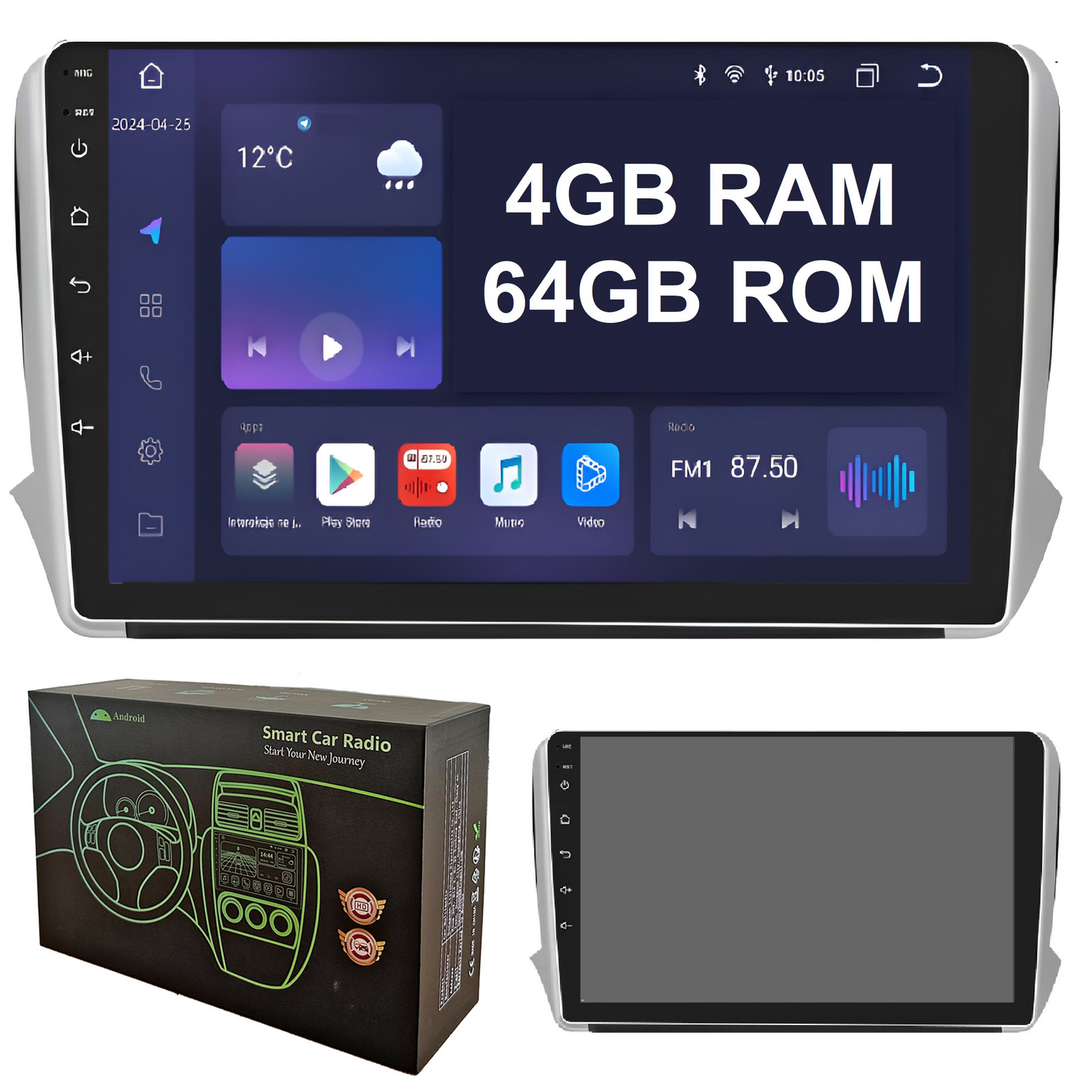 Navigace Rádio Android Pro Peugeot 208 4/64GB Dsp Carplay Lte Bluetooth Usb