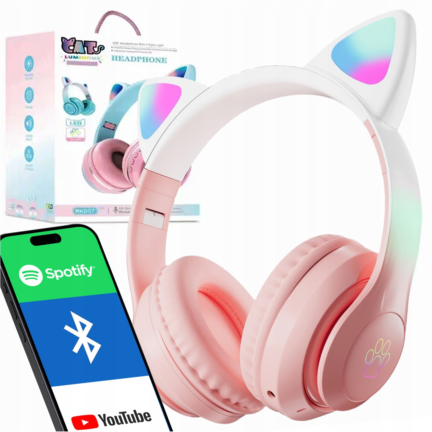 Dětská Bluetooth Sluchátka S Rgb Led Podsvícením dárek Pro Dítě