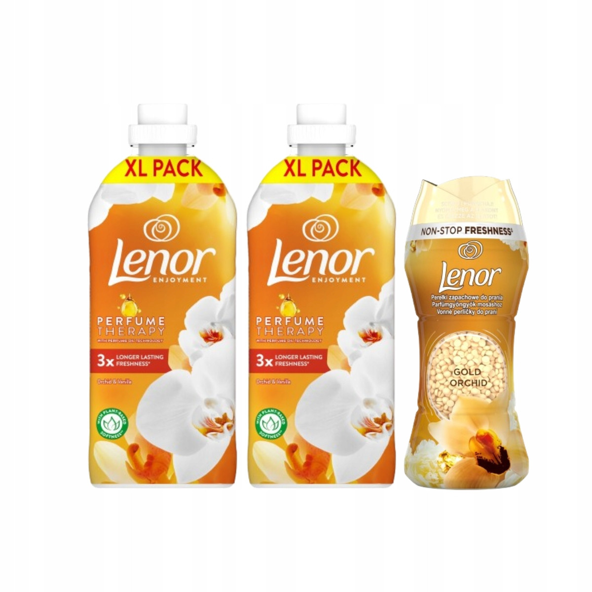 Sada Lenor Gold Orchid Vanilia tekutá aviváž 2x1,2L perličky 210g