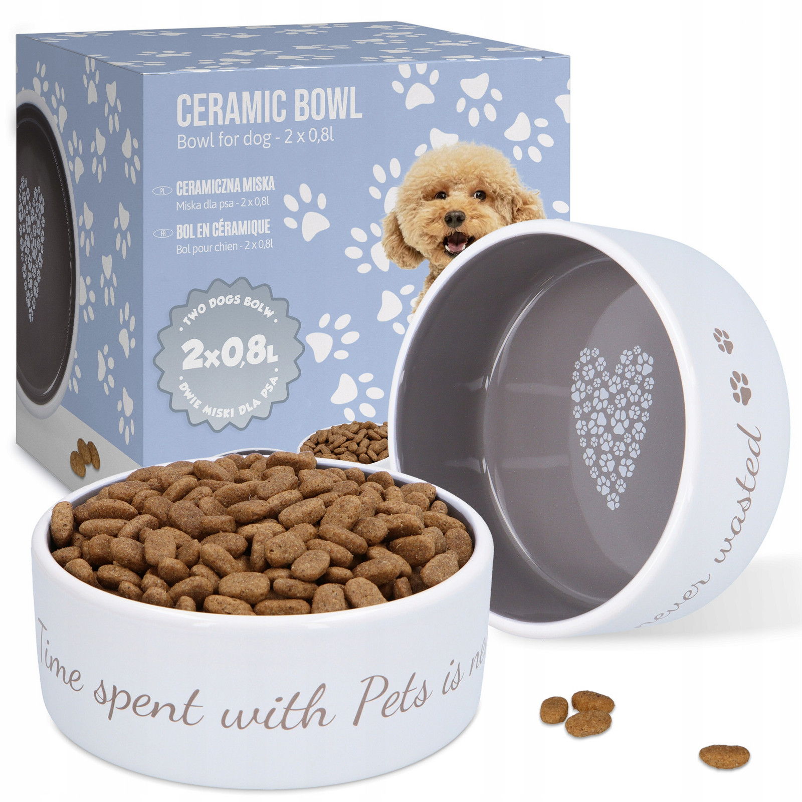 2x Keramická Miska Psa 0,8 Miska Vodu Krmivo Štěně Stabilní Odolná